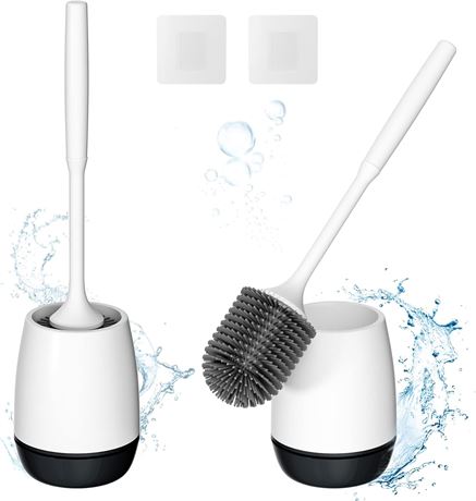Hibbent 2 Pack Toilet Brush Set with Ventilated Holder Silicone Black