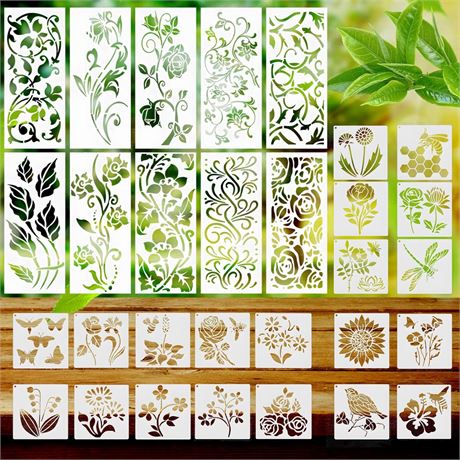 30pcs Flower Stencils, Reusable Leaf Bird Butterfly Bee Stencils