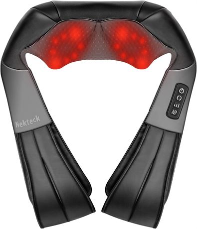 Nekteck Shiatsu Back/Neck Massager with Heat, Deep Kneading Shoulder - Black