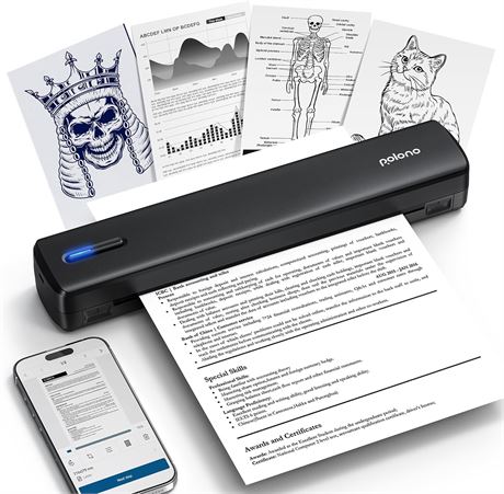 POLONO D810 Inkless Bluetooth Thermal Printer, Portable, 8.5x11 US Letter