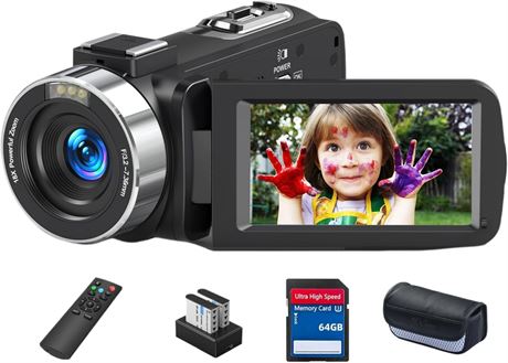8K 64MP Camcorder YouTube Vlogging Camera 64GB SD 18X Zoom 270° Screen