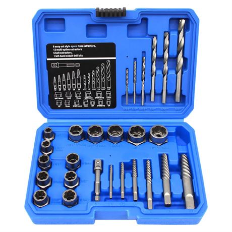 GMTOOLS 26-Piece Screw Extractor Set, Bolt & Left-Hand Drill Bit Kit