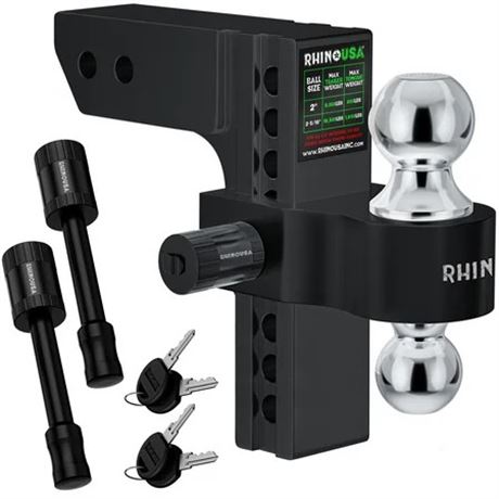 Rhino USA Adjustable Trailer Hitch 2" Receiver 12500 lbs Black