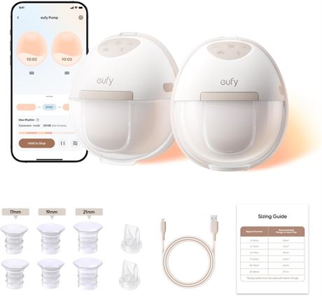 eufy Heated Breast Pump E20, Hands-Free Wearable, 3 Heat Levels, Suction