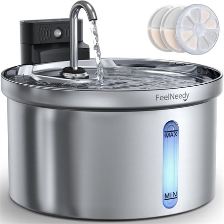 Fontaine à Eau Sans Fil FEELNEEDY Rechargeable 3.5L Inox Capteurs