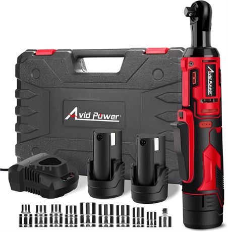 AVID POWER Cordless Ratchet Wrench 3/8", 60N.m, 12V Kit with 2x2.0Ah