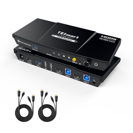 TESmart HDMI KVM Switch 4K60 1 Monitor 2 Computers USB 3.0 with Cables