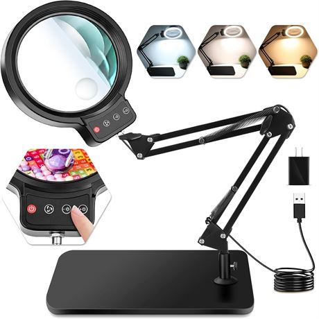 10X/30X Large Magnifying Glass with Light and Stand, 5-inch LED Magnifier