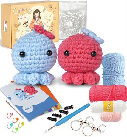 Ktmeor Beginner Crochet Kit, Tutorials, 40% Extra Practice Yarn - 2 Octopus