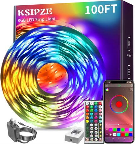 Ksipze 100ft RGB LED Strip Lights Music Sync App Control Remote