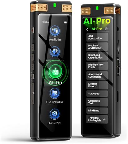 TIMMKOO 136GB AI Voice Recorder with Playback and Transcribe, Gold