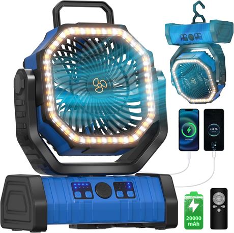 Portable Battery Operated Fan with LED Lantern