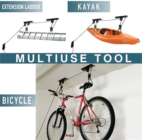 Bike Hoist Bicycle Lift for Ceiling Storage, 3-Pulley, 45 ft Rope, 120 lb