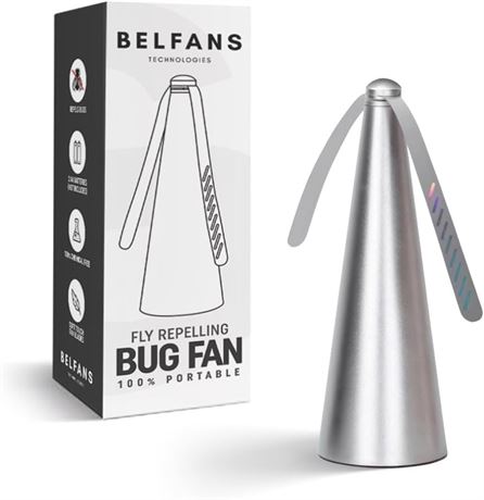 Belfans FlyRepellent Table Fan - AA/USB Powered, Holographic Blades (Silver)