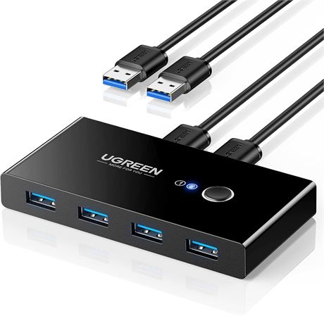 UGREEN USB 3.0 KVM Switch – 2 PCs, 4 Ports, Button Swap
