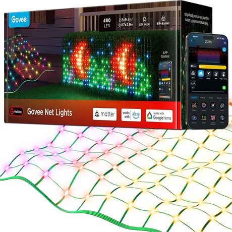 Govee Outdoor Net Lights 2.8x9.4 ft RGBIC, 480 LEDs, Alexa & Google
