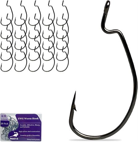 Pristis 25-Pack EWG Worm Hooks, High-Carbon Steel Beak Inline Fishing Hooks