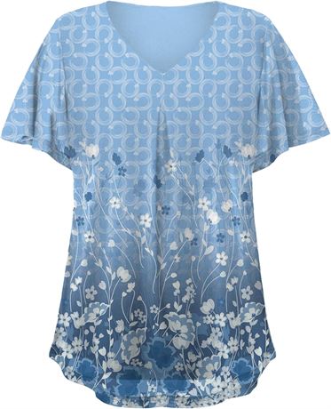 Bellcoco Women’s Mesh Pleated Double Layer Blouse, V-Neck Short Sleeve Tunic