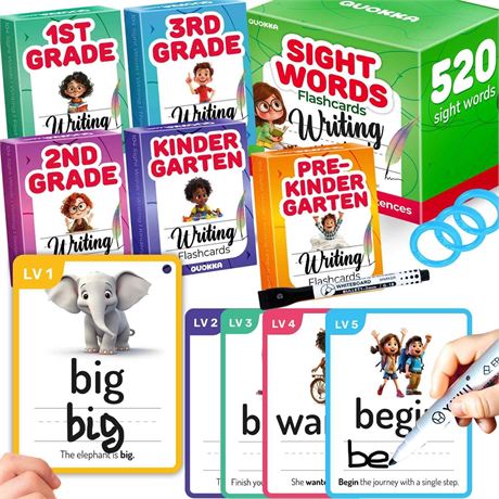 QUOKKA 520 cartes flash enfants effaçables couleur pré-maternelle