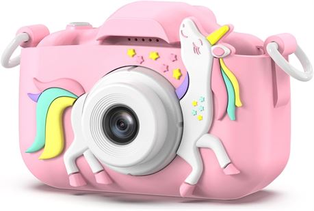 Goopow Kids Unicorn Camera Camcorder with Silicone Cover, 32G SD Card