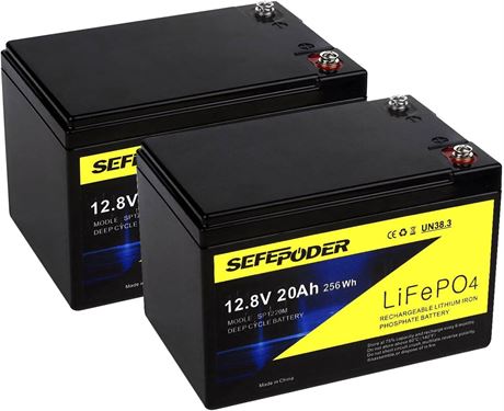 SEFEPODER 12V 20Ah LiFePO4 Deep Cycle Battery (2pc) w/ 4000 Cycles 40A BMS