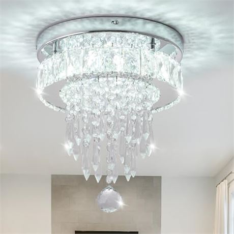 Modern Crystal LED Chandelier, 9.8", Flush Mount