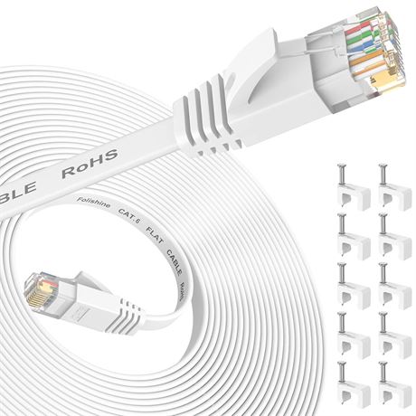 Ethernet Cable 25ft Cat6e, RJ45, White, Clips Included