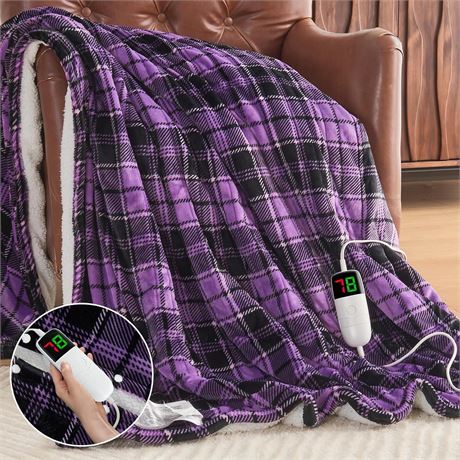 Purple Heated Blanket Throw, 50x60, 10 Levels