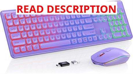 Trueque Wireless Keyboard & Mouse, RGB Backlit, Rechargeable, 2.4GHz, Purple