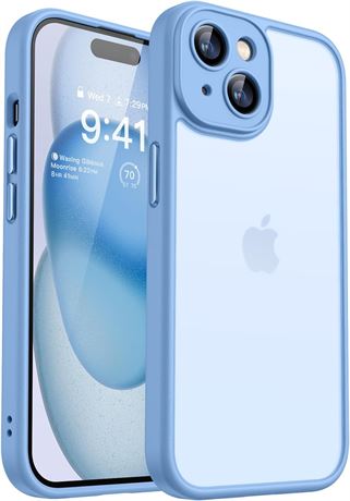 CANSHN iPhone 15 Case with Full Camera Protection, Shockproof, Light Blue