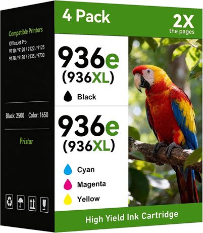 Pristar 936 Ink Cartridges 4-Pack for HP 936/936e, Officejet Pro 9125e