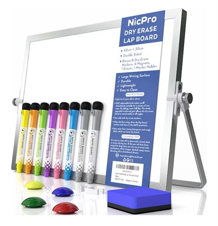 Grtard Magnetic Dry Erase Board with Stand 16x12 Double-Sided for Kids