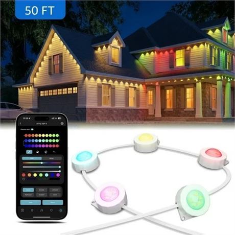 Lepro E1 AI Outdoor Lights 50ft RGB+IC Color Changing LED Eaves, Alexa