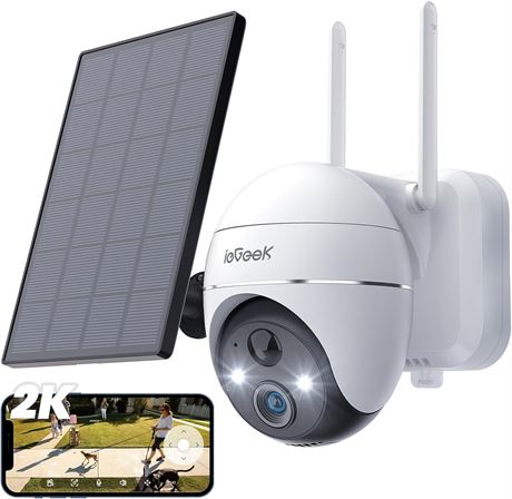 Caméra solaire extérieure ieGeek 2K PTZ, détection AI, sirène lumineuse
