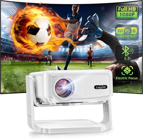 Lisowod 1080P Mini Projector WiFi 6 Bluetooth Adjustable Stand