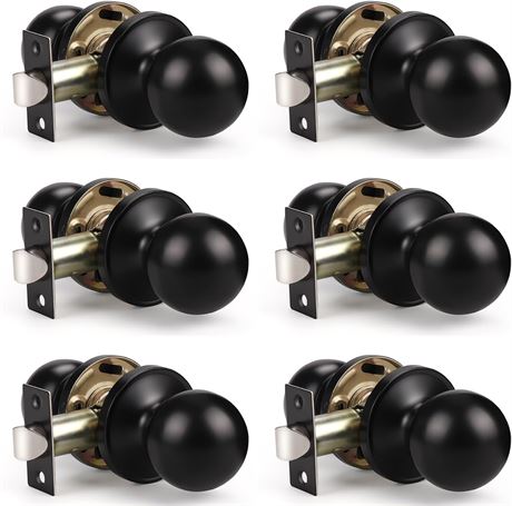 KNOBWELL 6-Pack Matte Black Closet Door Knobs, Interior Passage Keyless