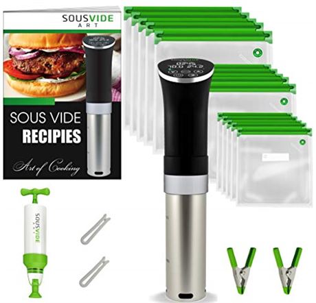 SOUSVIDE ART Precision Cooker Kit 1000W Immersion Circulator, 15 Bags