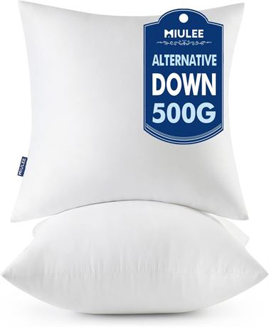 MIULEE Throw Pillow Inserts, Pack of 2, 18x18, 100% Virgin Fiber Filling