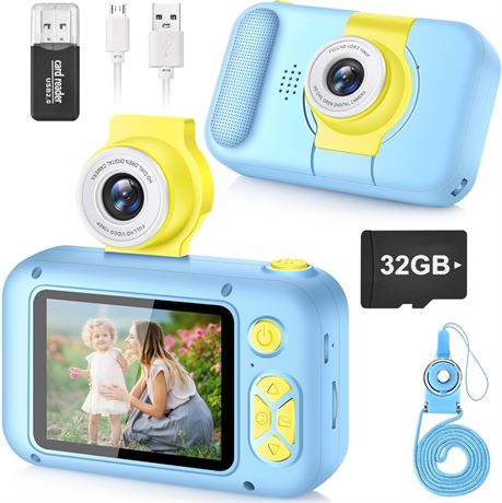 ARNSSIEN Kids Camera Digital Camera 2.4in Screen Flip Lens 32GB Card Gift Toy