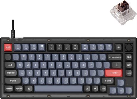 Keychron V1 Wired 75% Mechanical Keyboard with Knob, Hot-Swap, Brown Switch