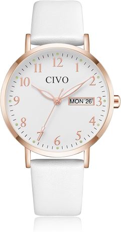 CIVO Womens Watch Leather White: Waterproof Analog Quartz Dress Wrist Watch