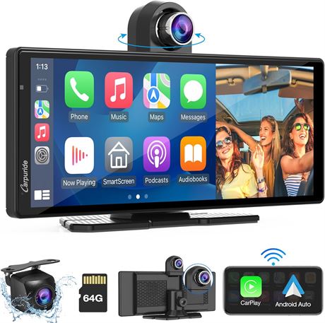 CARPURIDE W903 Wireless CarPlay & Android Auto 9.3' Touchscreen Dash Cam