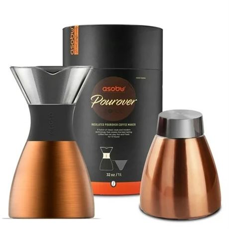 Asobu Insulated Pour Over Coffee Maker 32 oz Vacuum Stainless Filter Copper