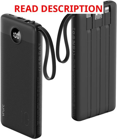 VRURC 10000mAh Portable Charger with Built-in Cables, 5 Outputs 2 Inputs