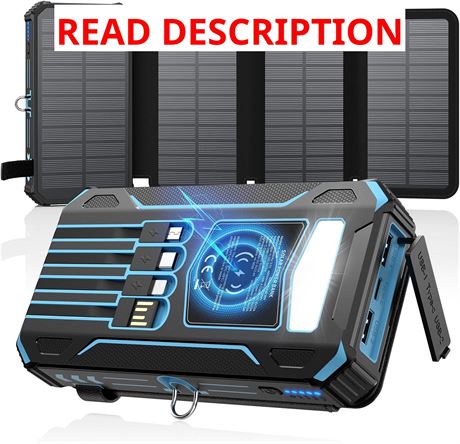 SOARAISE Solar Power Bank - Wireless, 4 Cables, 4 Panels, USB-C PD QC 3.0
