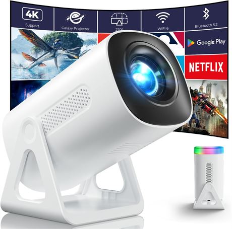 CLOKOWE 4K Mini Projector with WiFi 6 & Bluetooth 5.2, 1080P, Auto Keystone