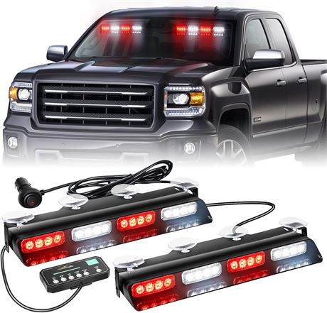XRIDONSEN Red White Emergency Strobe Lights for Car Windshield, 14"