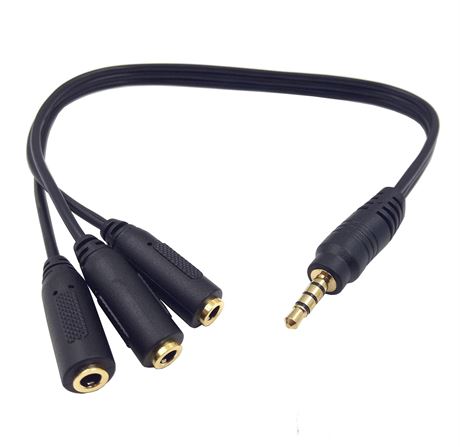 Haokiang 9” 3.5mm TRRS Male to 3x Female Audio Splitter Cable Gold-Plated