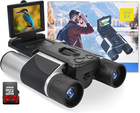 Digital Binoculars 48MP 2.5K Video 8X Zoom 2" LCD 32GB TF Card Black