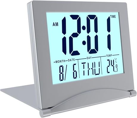 MMOBIEL Digital Clock LCD Alarm Foldable with Backlight - Day/Date/Temp